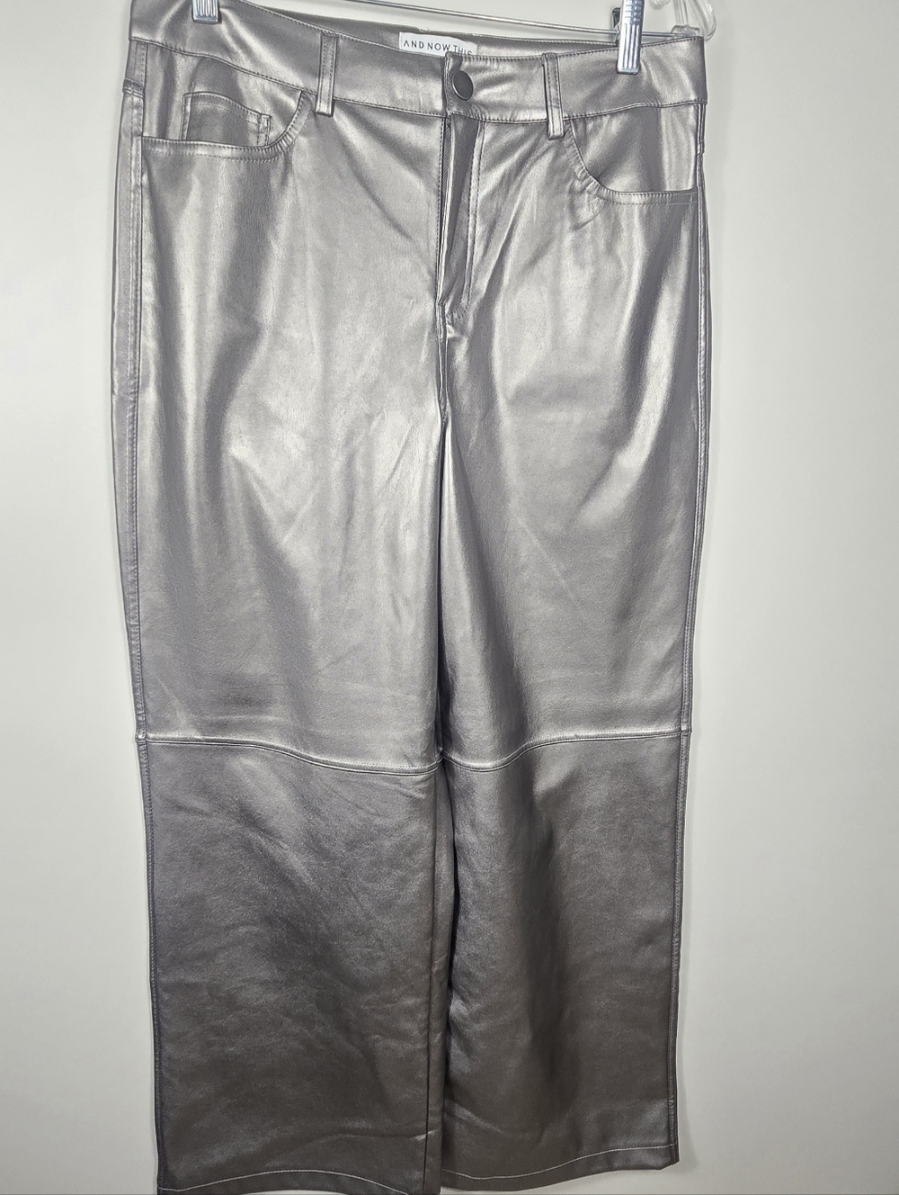 AND/OR Metallic Silver Faux Leather Wide Leg Trousers